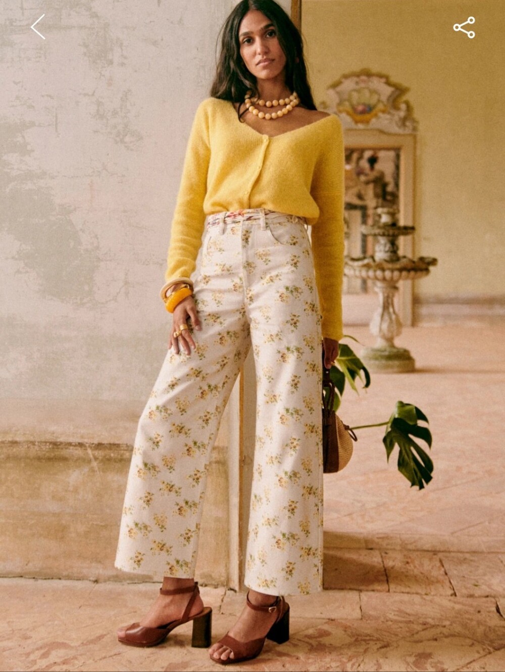 Sezane Cream Floral Ankle Crop Jeans